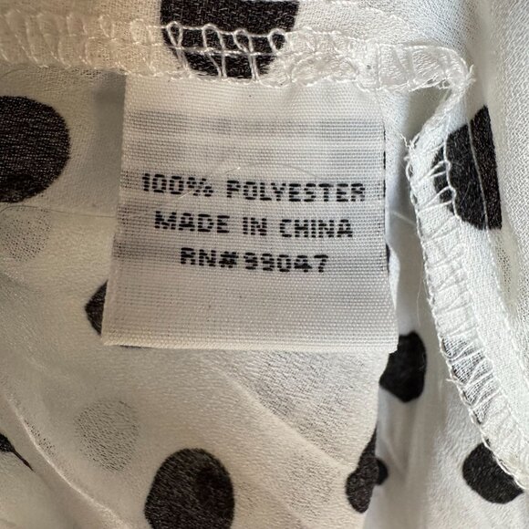 Y2K Jaipur White Black Polka Dot Ruffle Beaded 3-D Floral Applique Blouse Size M - Picture 10 of 11